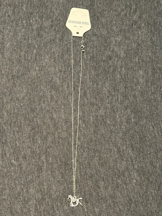 Fashion Jewelry Stainless Steel Silver Horse Pendant Necklace, 20” - Picture 1 of 4